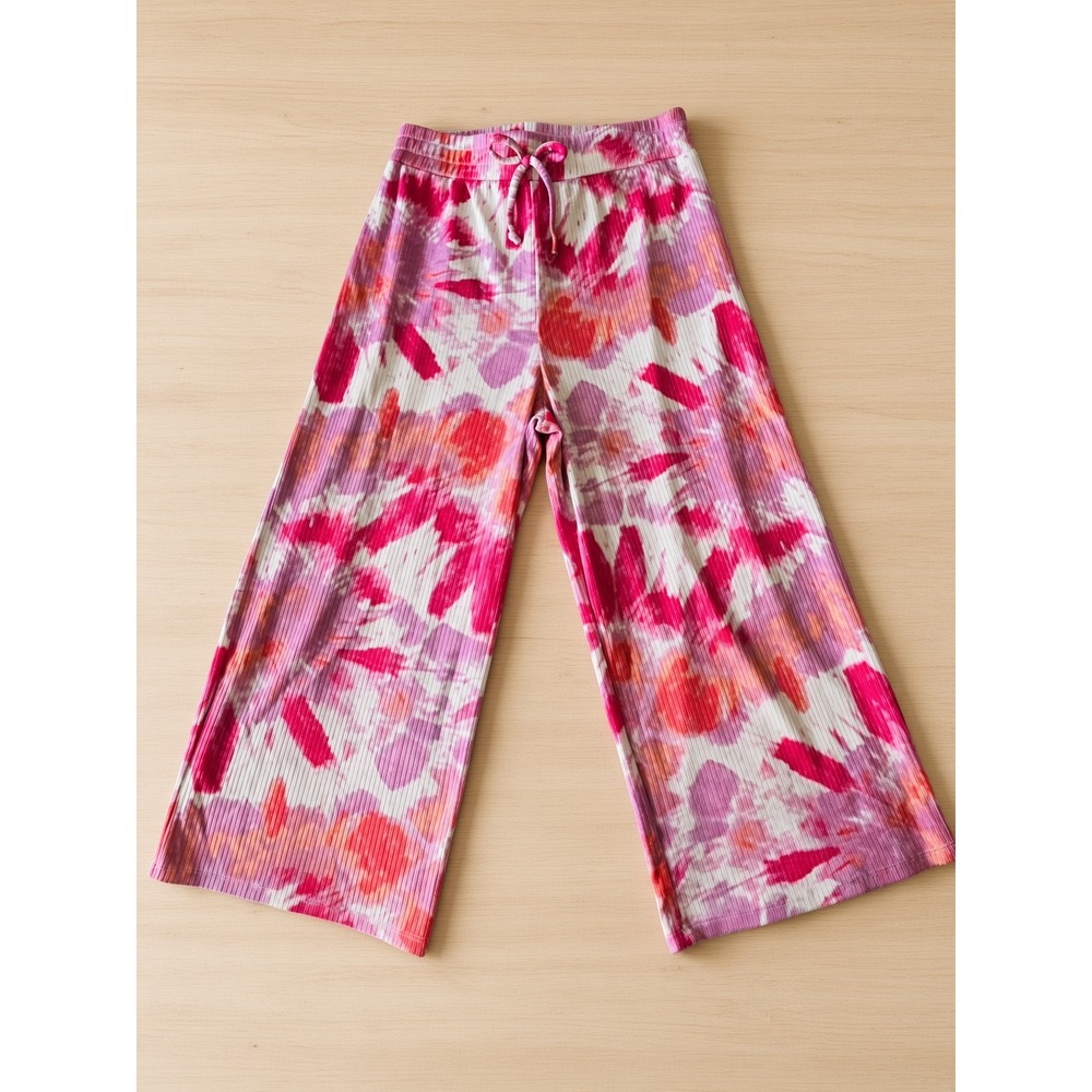 Self Esteem Girls Pink Red Tie Dye Ribbed Wide Leg Pants Size S 8